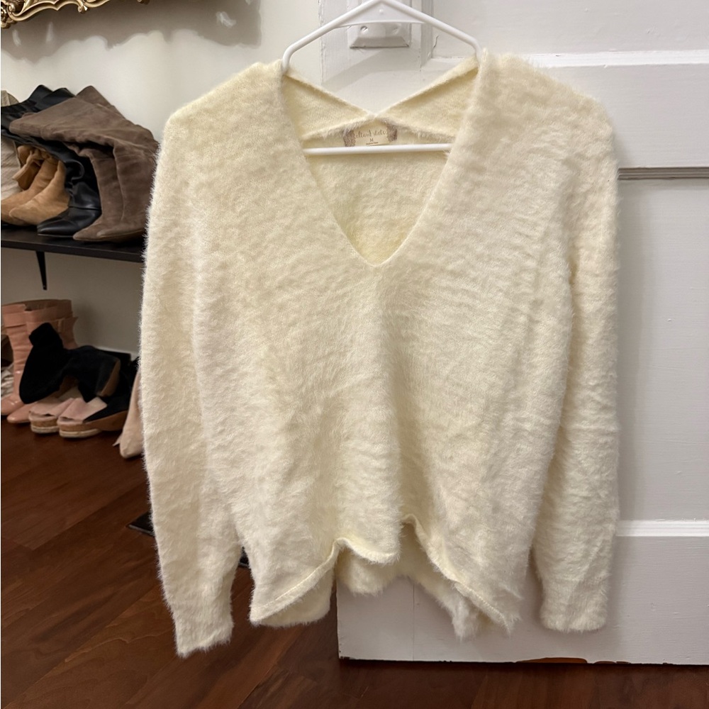 Altar'd State Fuzzy Cream V-Neck Sweater